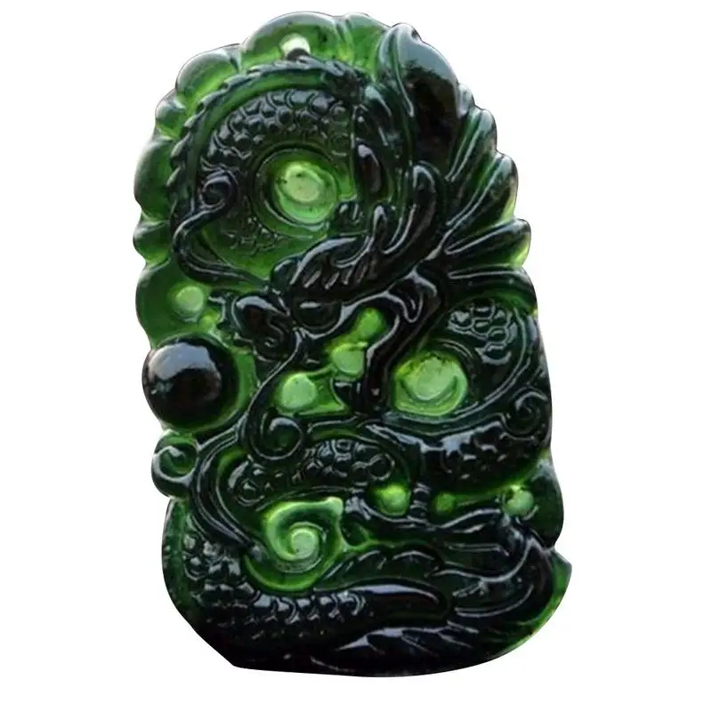 

Chinese Natural Black Green Jade Pendant Dragon Shaped Handmade Jade Craftsmanship For Study Office Crafts Good Luck Amulet