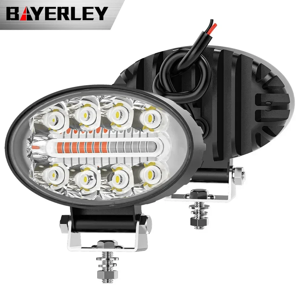 Овальный 8LED автомобильный рабочий фонарь Bayerley красный и синий с мигающим