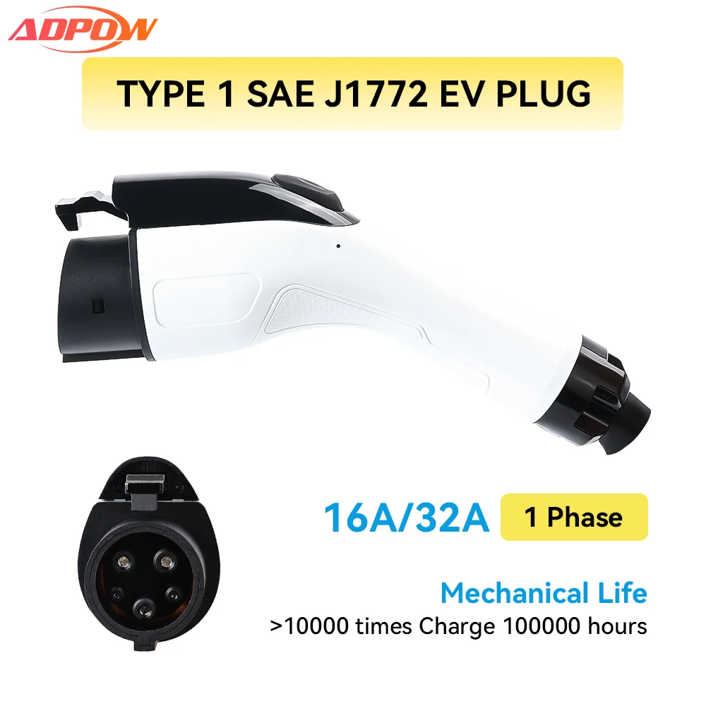 Фото ADPOW Портативный 16/32A Тип1 SAE J1772 Вилка EV 1 фаза 3,5 кВт Зарядный пистолет для электромобиля Головка медного сплава Посеребрение IP55 №1