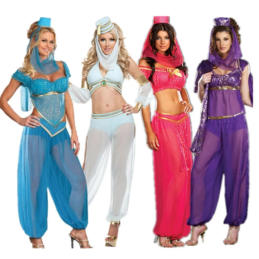Sexy Goddess Belly Dancer Dress Adult Arabic Dance Costume Jasmine GENIE Aladdin Princess Halloween Fancy Women Dress Sets