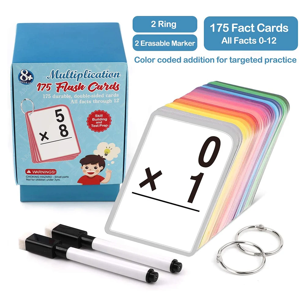 

Kids Montessori 0-12 Multiplication Flash Cards Math Operations Card Arithmetic Toys for Toddlers 175 Math Educational Flashcard