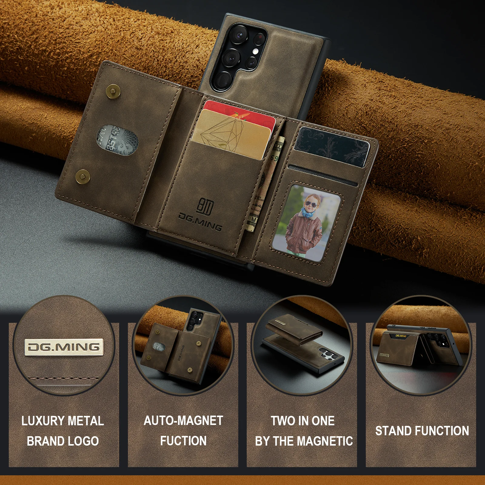 

For Samsung S23 Ultra Cases Fashion Magnetic Leather Phone Coque Case for Samsung Galaxy S23 Ultra S 23 Plus Card Holder Covers