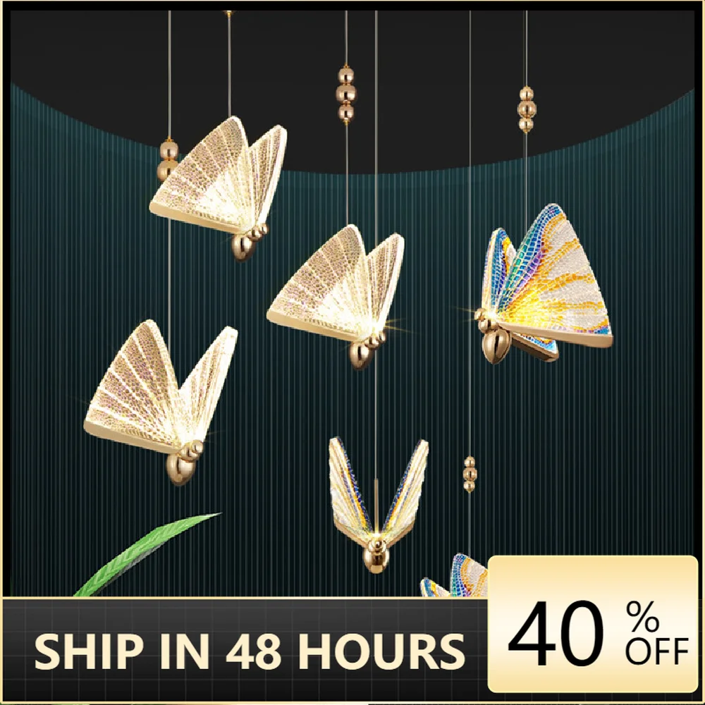 

Enamel Pendant Chandelier Butterfly Luxury LED Light for Kitchen Dining Room Coffee House Bedroom Stairs Suspension Dimond Ring