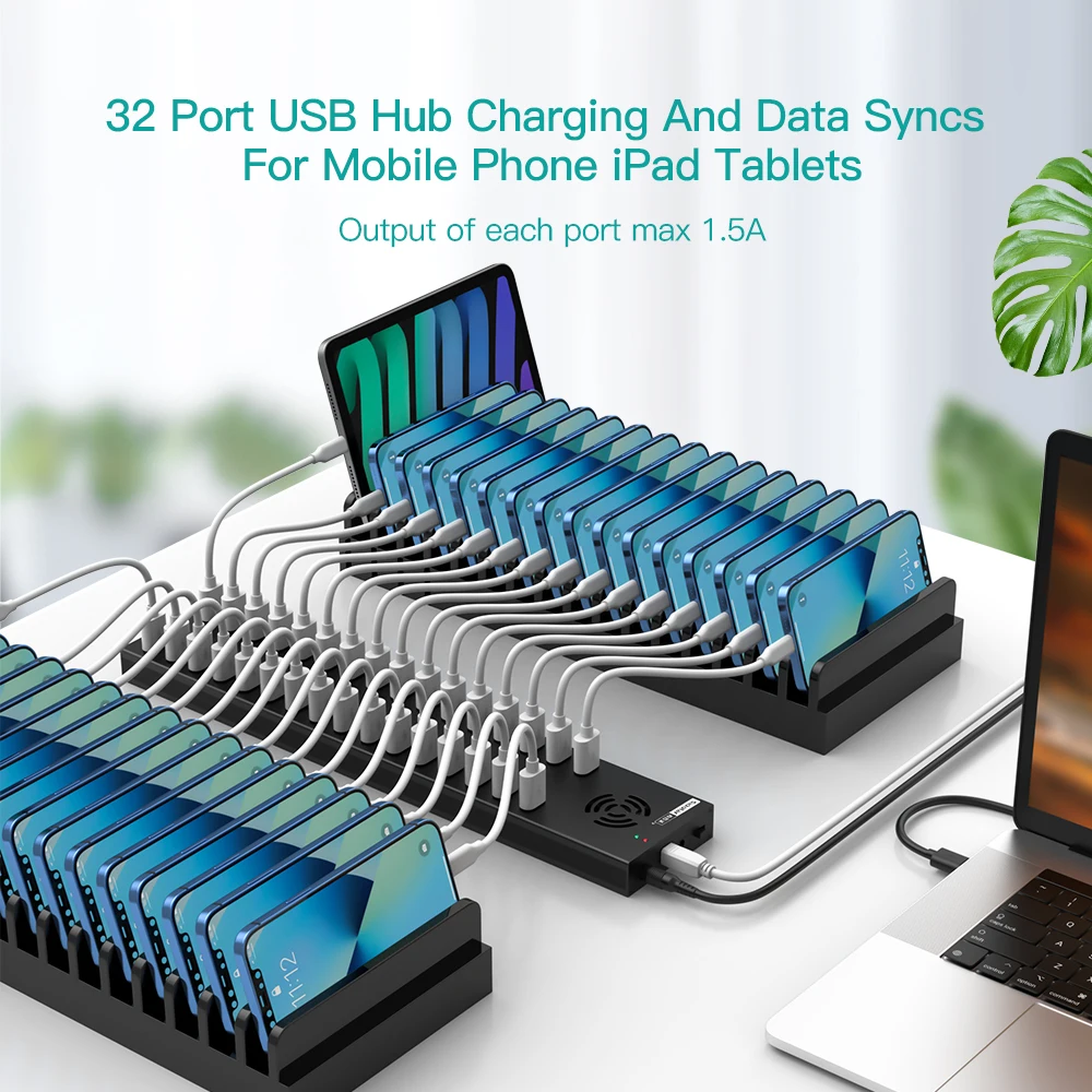 Фото A-832 Sipolar 32-портовый USB 2.0 хаб, зарядная станция USB 240W для телефонов, многопортовый адаптер, зарядная тележка для планшетов №2