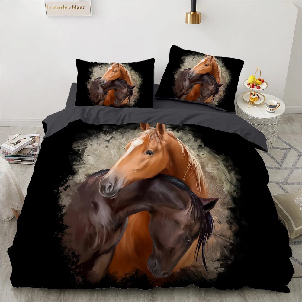 

3D Printed Animal Horse Bedding Set Pillowcase Duvet Cover 3Pcs Double Twin Full Queen King Adult Kids Bedclothes Quilt Cover