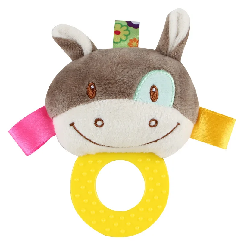Baby Rattles Cartoon Infant Appease Doll Hand Bells Dog Panda Infant Educational Hanging Rattle Teether Toys