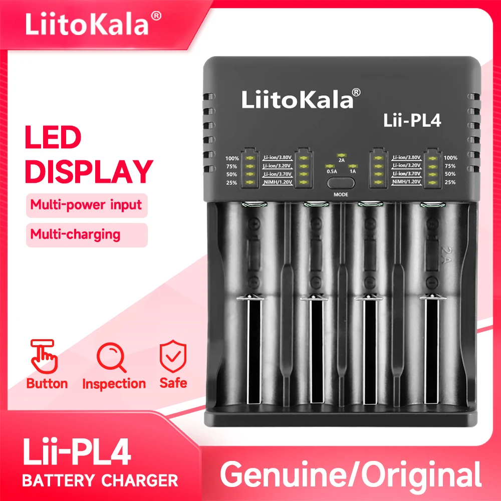 

Genuine/​Original ​LiitoKala Lii-PL4 battery charger for 18650,21700,18490,26650,22650,17355,16340,14500,10440,AA,AAA