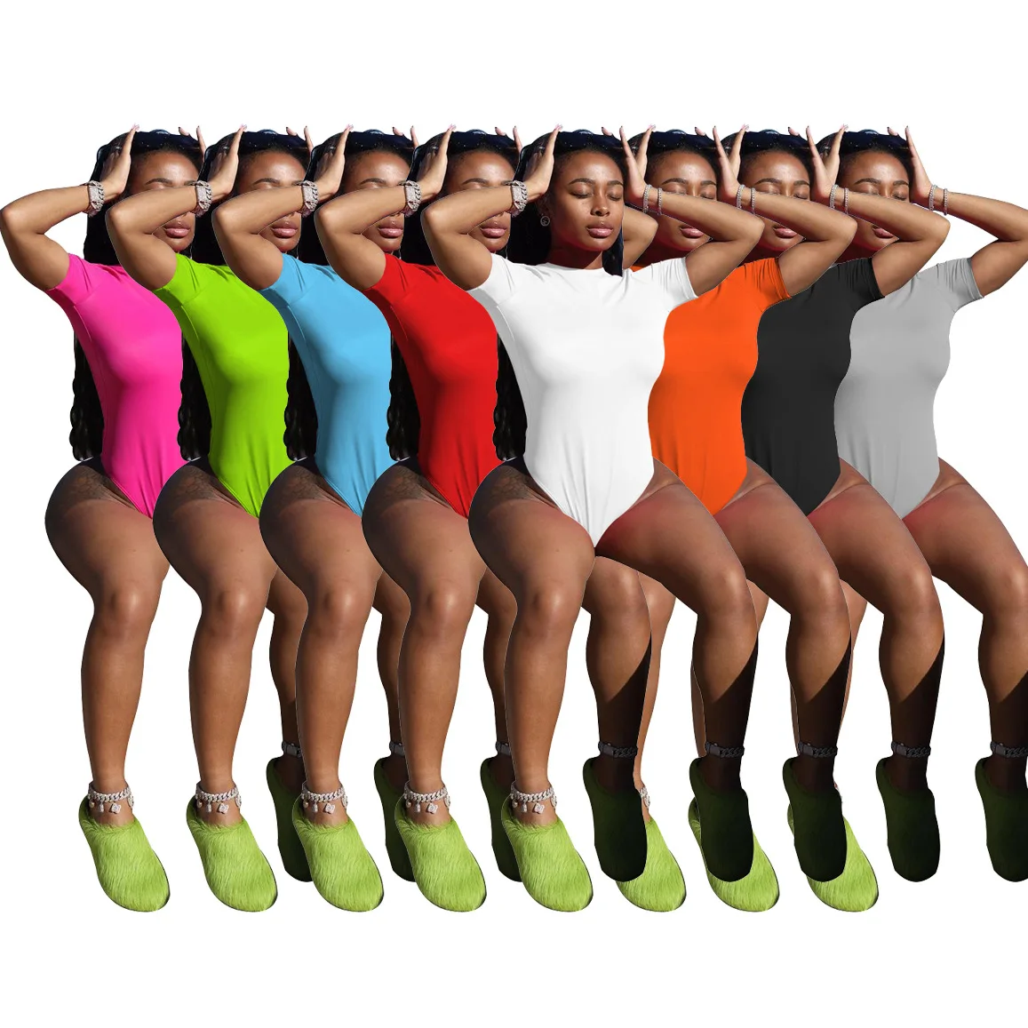 

23W8279 Summer 2022 Womens Fashion Sexy Backless Casual T-Shirt Bodysuit New Solid Color Stretch Sexy Swimwear Bodysuits