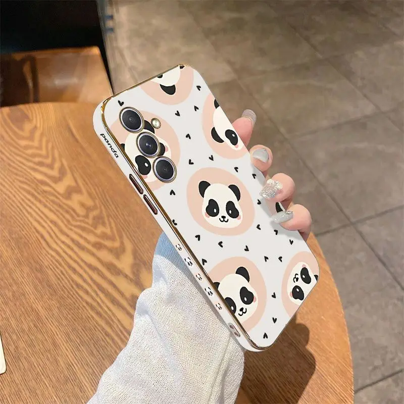 Love Panda Luxury Plating Phone Case For Samsung Galaxy A54 A34 A24 A73 A53 A52 A52S A04S A04E A72 Cover