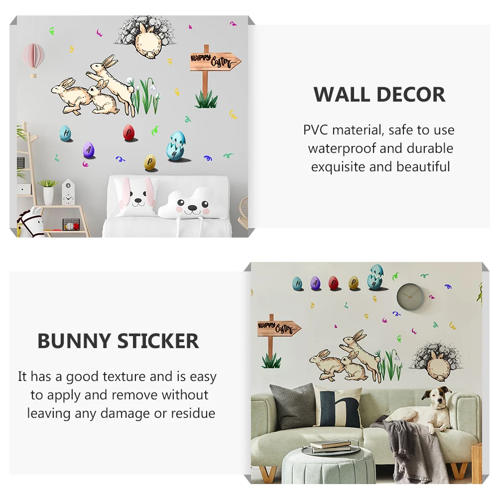 1 Set Easter Bunny Designed Wall Sticker Cartoon Style Background |