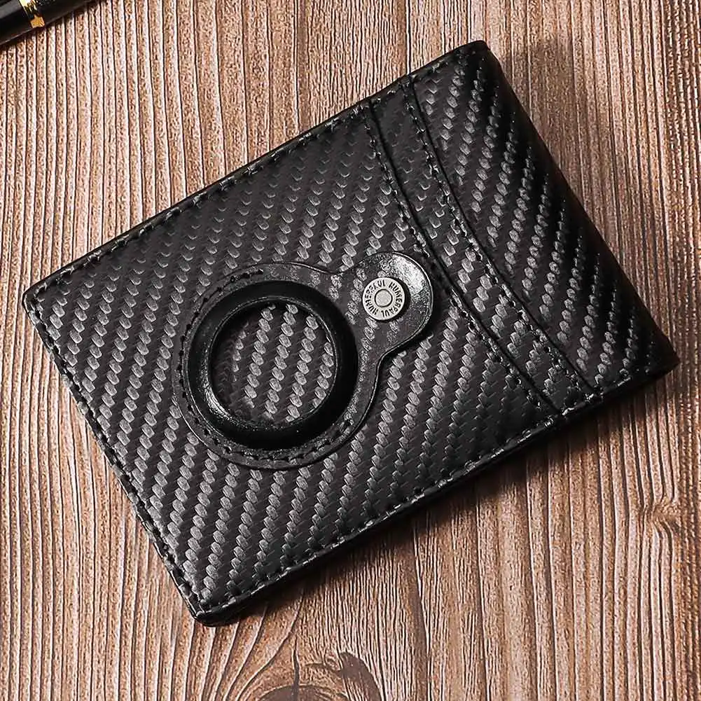 Carbon Firber AriTag Wallet with RFID Blocking Credit Card Holder Genuine Leather Anti-theft Brush Dollar Clip Bifold Male Slim