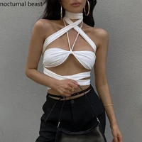 nocturnal beast 2022 new fashion nightclub party tight fitting suspenders sexy navel cutout strappy halter top y2k fashion