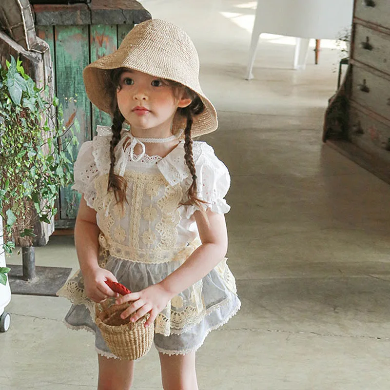 

Новинка лета 2022, роскошная Милая Кружевная сетчатая вышитая Подвеска для девушек, модная одежда, простая стильная одежда для девочек-подрос...