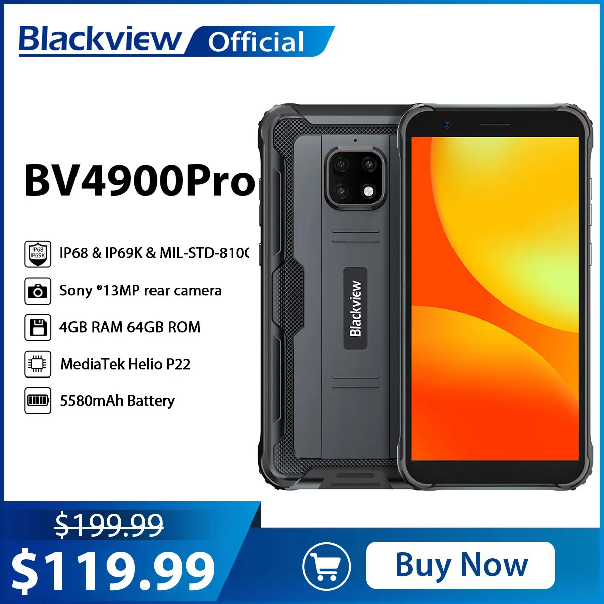 

Blackview BV4900 Pro IP68 Waterproof Mobile Phone 5580mAh Rugged Phone 4GB 64GB Octa Core Android 10 NFC 5.7 inch 4G Cellphone