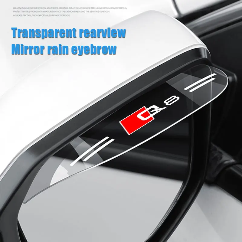 

2Pcs For Audi Q8 Logo Flexible PVC Rearview Mirror Rain Shade Rainproof Blades Back Rain Eyebrow Cover Auto Accessories