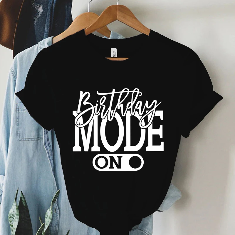 

Футболка женская с надписью «режим дня рождения» и коротким рукавом