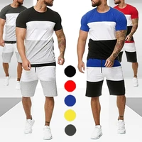 new mens casual short sleeve suit color matching t shirt and shorts