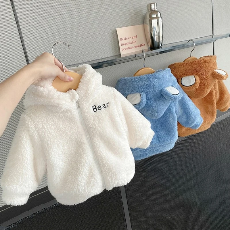 

Cute Bear Plush Baby Boys Jacket New Autumn Winter Warm Coat For Girls Hooded Snowsuit Children Ouertwear Clothing 1 2 3 4 5 Yrs