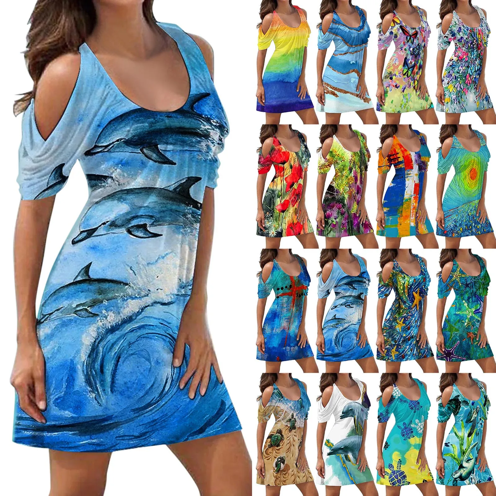 

Женское летнее платье-футболка с коротким рукавом и открытыми плечами