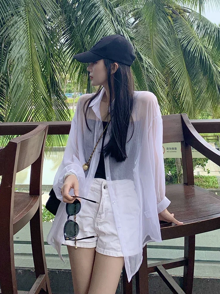 Модная женская блузка летняя шифоновая Солнцезащитная одежда рубашка и кардиган