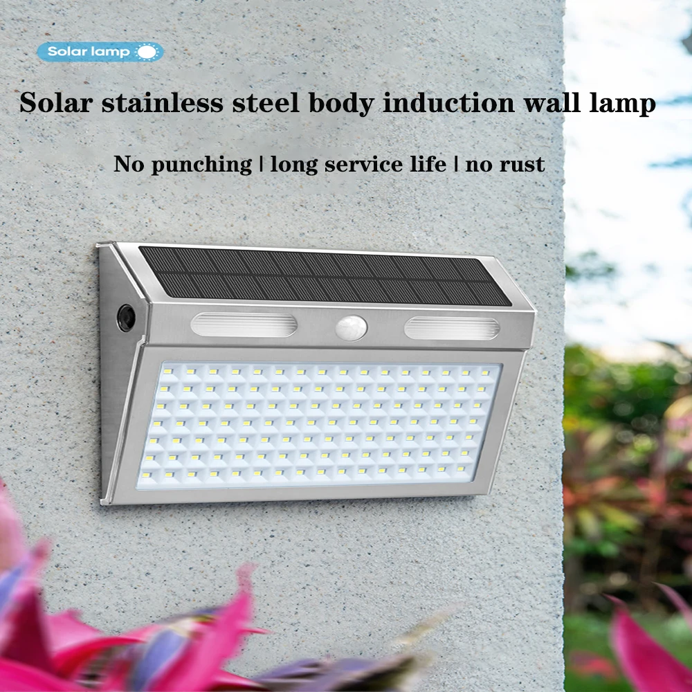 

LED Solar Lamp Stainless Steel Shell PIR Motion Sensor Waterproof for Country House Yard Outdoor Wall Exterior Garden Lighting