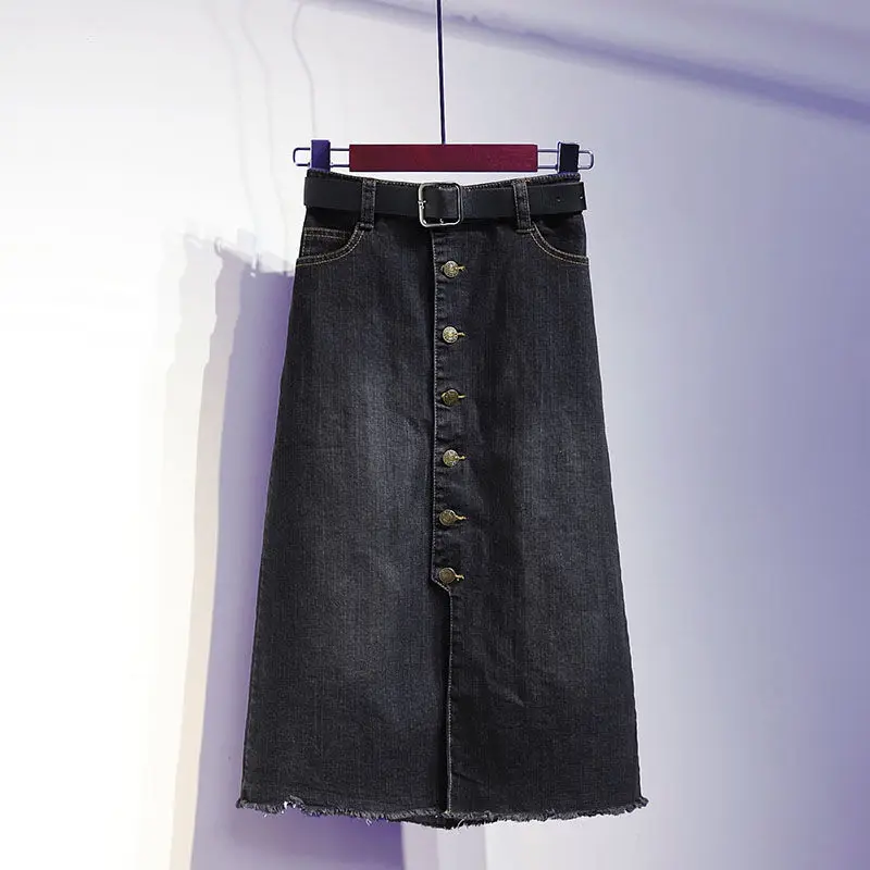 

2022 Women Spring Summer New Single-breasted Split Skirts Female High Waist Denim Skirts Ladies Size Package Hip Skirts I87