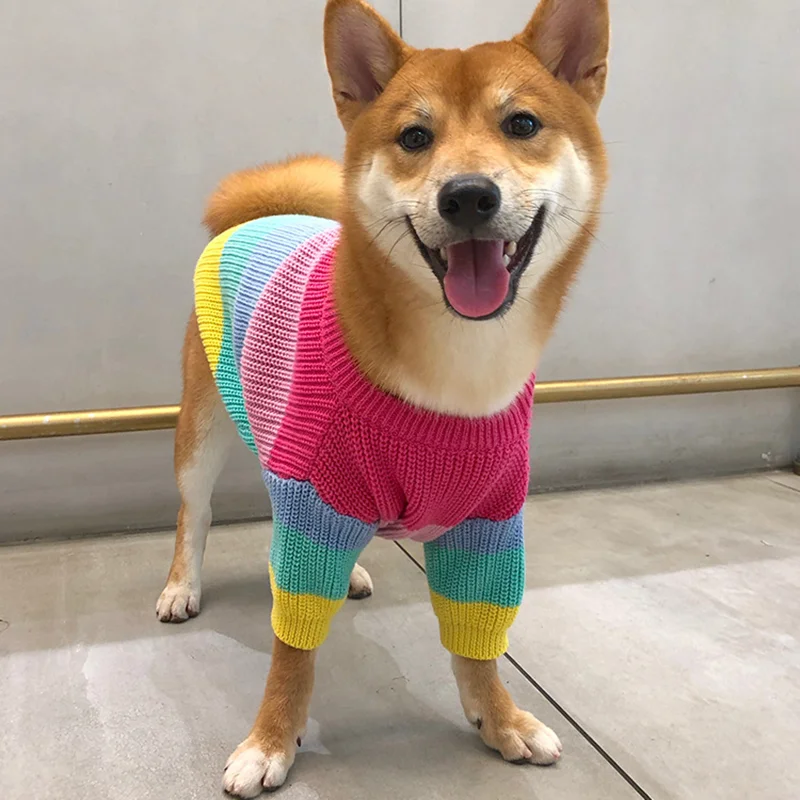 

Puppy Luxury Dog Clothes Rainbow Sweater Knitted Pet Cat Sweater Warm Dog Sweatshirt Dog Winter Clothing Kitten Puppy Sweater