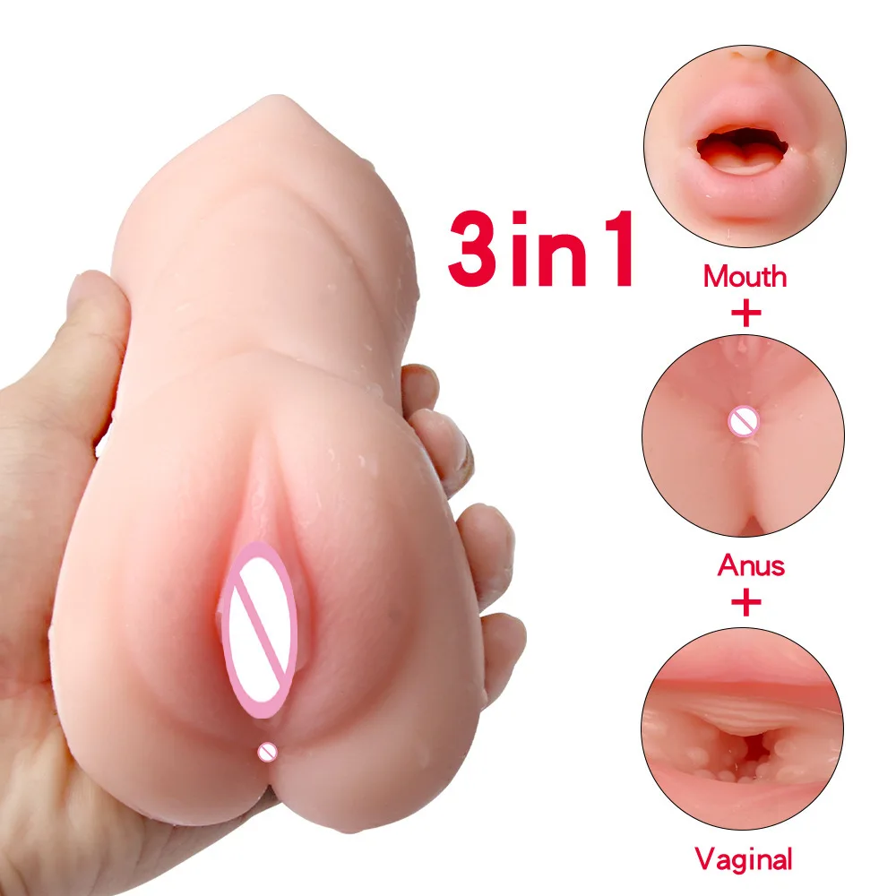 

3 IN 1 Male Masturbators for Men Vagina Anus Oral Sex Real Deep Throat Masturbation Aircraft Cup Blowjob Pocket Pussy Sex Toys