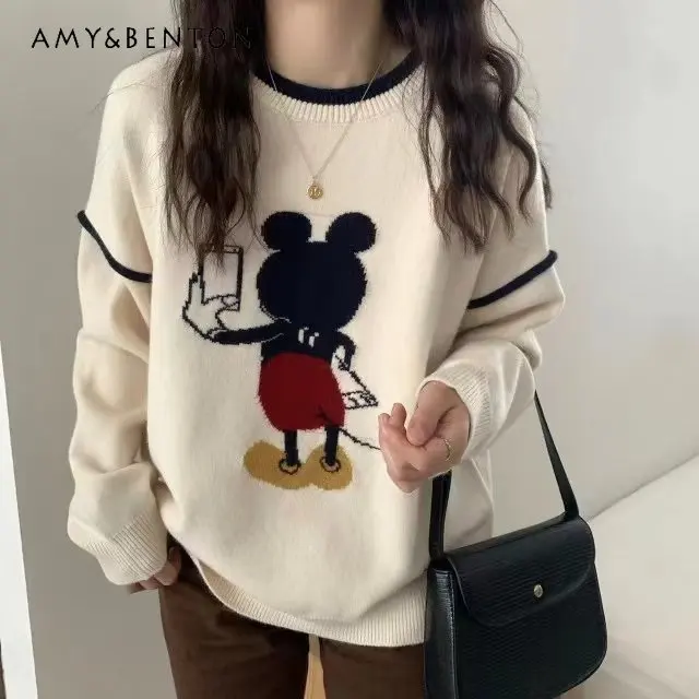 

Knitwear Pullover Tops for Ladies Autumn and Winter Cartoon Sweater Outerwear Top for Women Casual Round Neck Pullover Tops