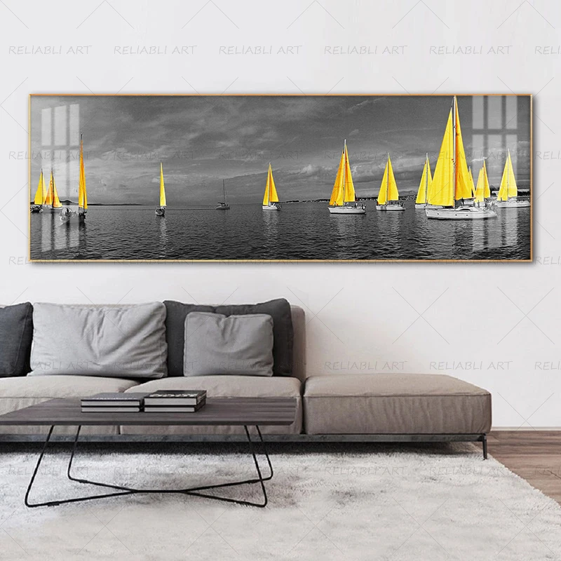 

Yellow Boat Tree Nordic Poster Landscape Pictures Canvas Prints Wall Art Painting For Living Room Modern Home Decor Bedside Art