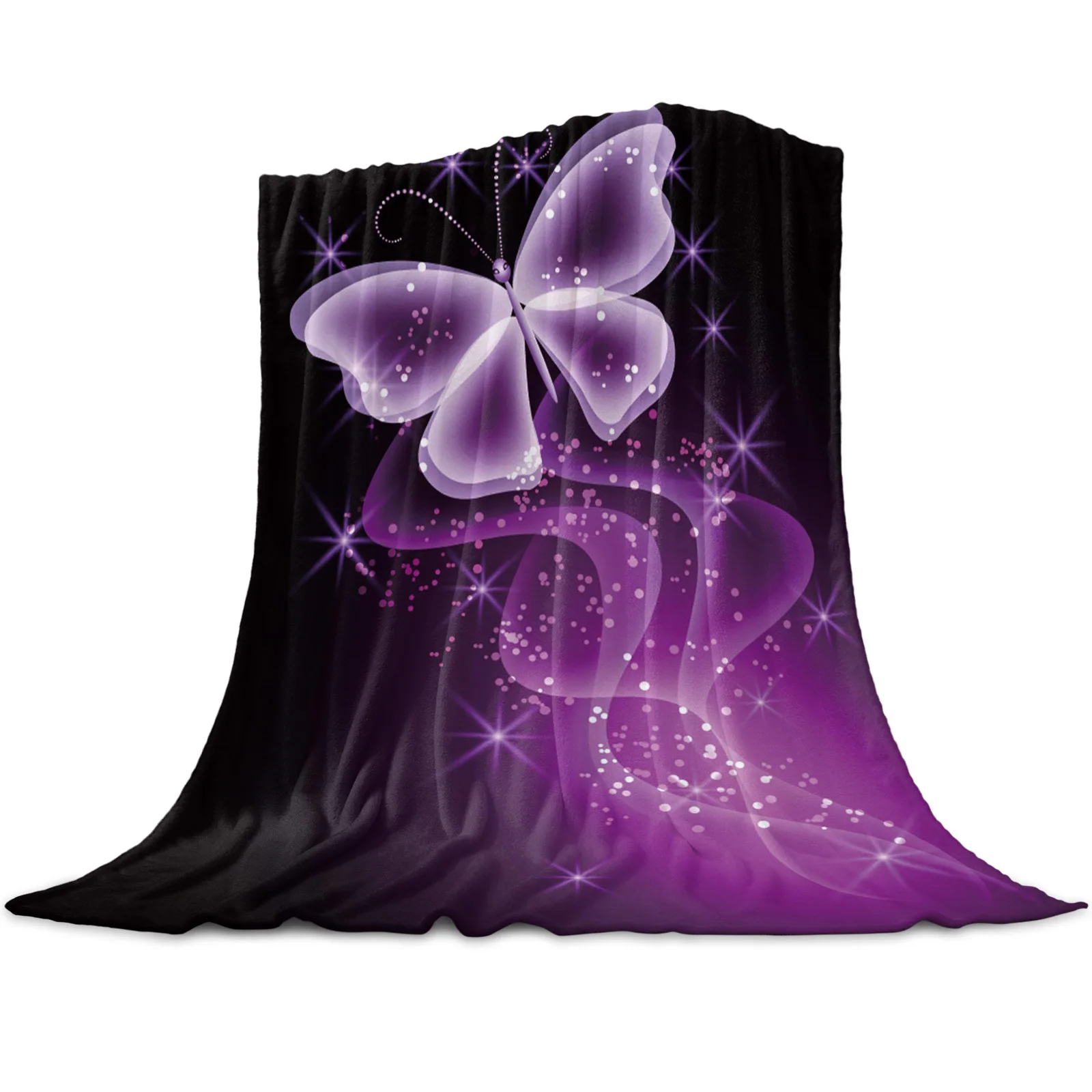 

Purple Butterfly Beautiful Throw Blanket for Sofa Soft and Comfortable Flannel Blanket Children Gift Travel Camping
