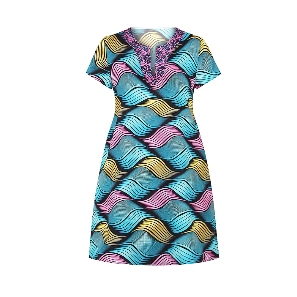 

Dashiki African Dresses for Women Summer Short Sleeve Dress Casual Side Pocket Clothes Ladys Fashion Clothing 2022