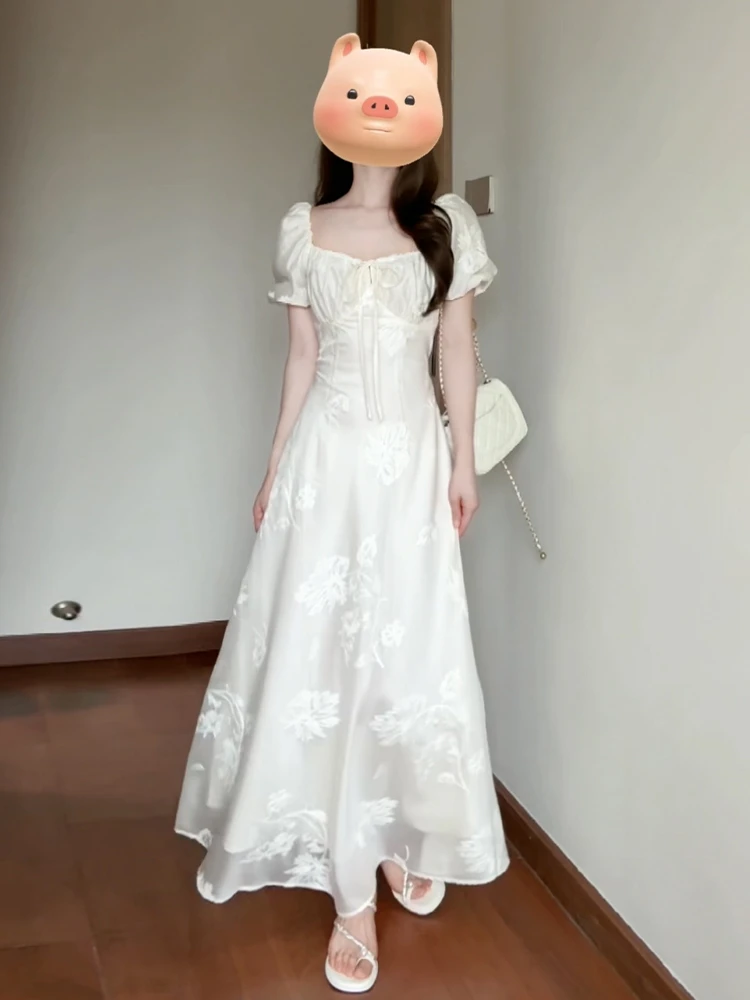 Белое платье с пышными рукавами во французском стиле для детей Новинка лета 2024