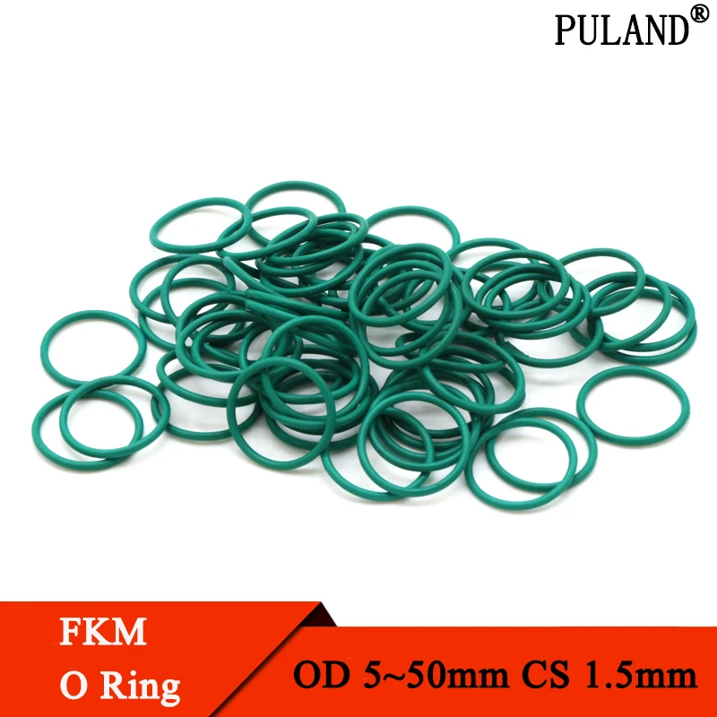 

20pcs CS1.5mm OD 5 ~ 50mm Green FKM Fluorine Rubber O Ring Sealing Gasket Insulation Oil High Temperature Resistance Green