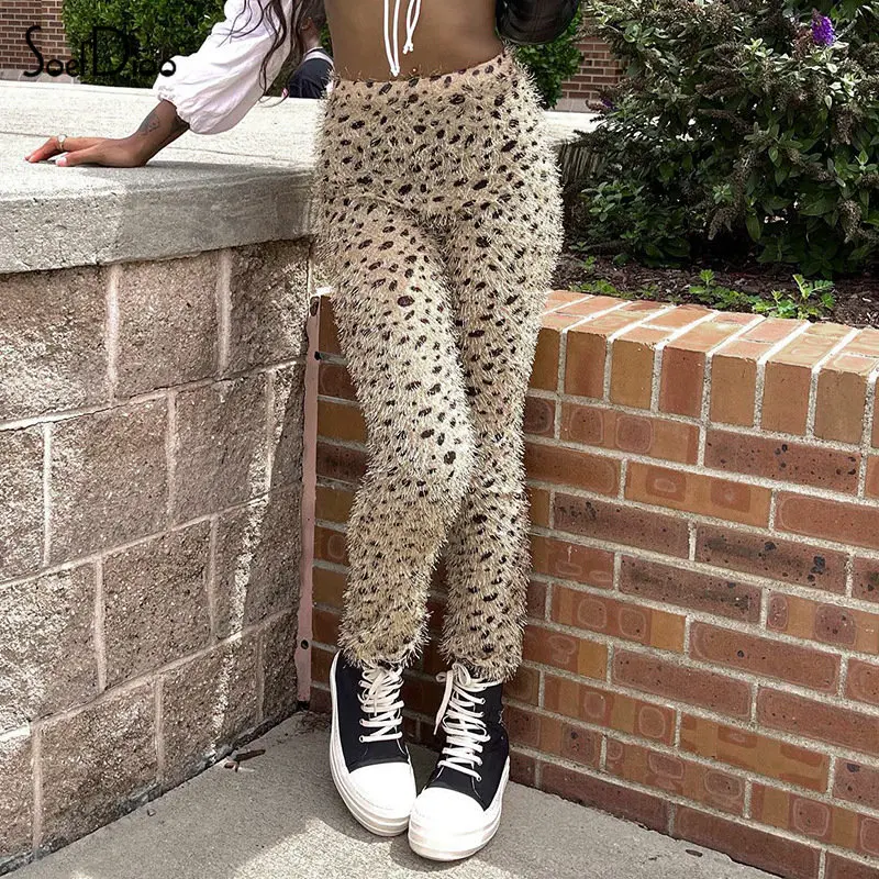 

Soefdioo Leopard Print Trousers Women Clothing Autumn Winter 2022 Fashion High Waist Pencil Pants Female Bottoms Streetwear