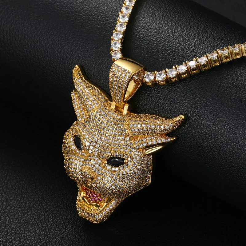 Ожерелье мужское в стиле хип-хоп с фианитами крутая подвеска виде демона