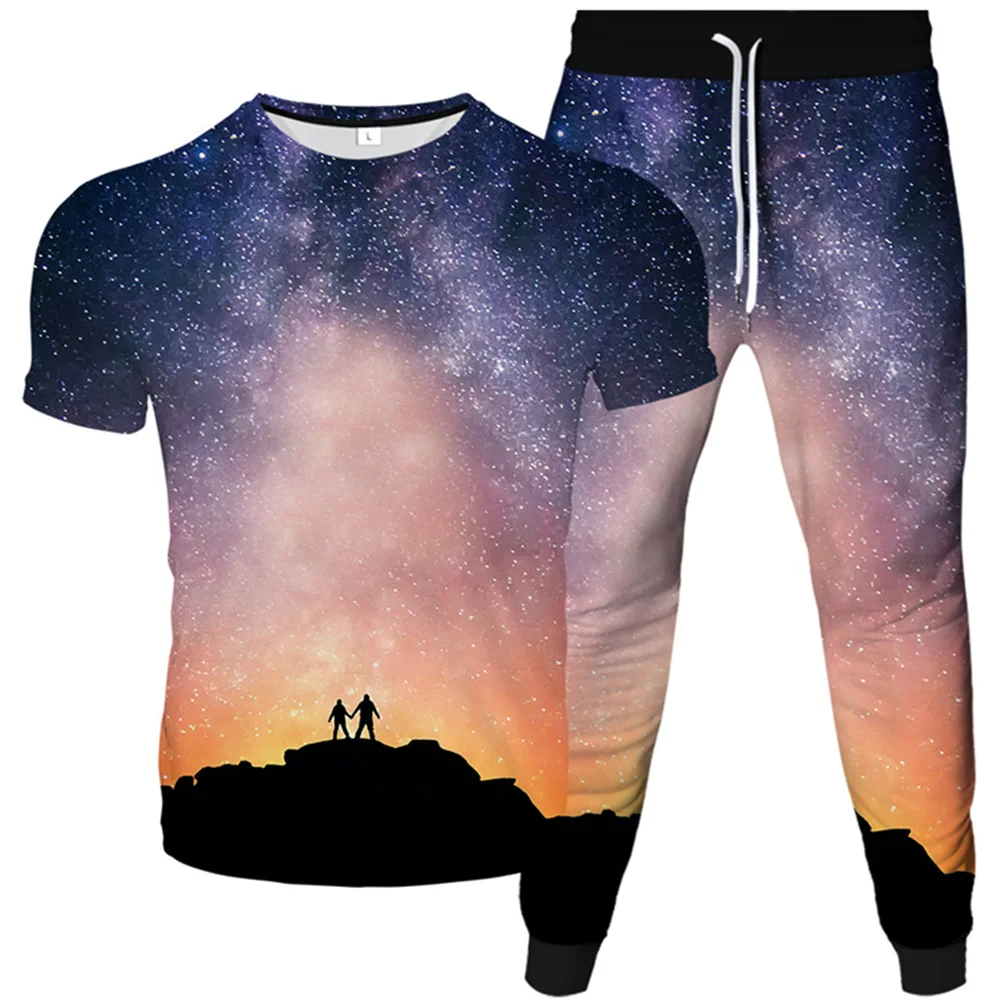 

Men Women Fashion Tracksuit Universe Galaxy Planet Star 3D Printing Clothes Suit T-Shirt+Trousers 2pcs Set Male Over Sized S-6XL
