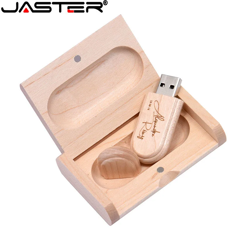 

Флэш-накопитель JASTER Maple с коробкой, свадебный подарок, логотип на заказ, 16 ГБ, 32 ГБ, 64 ГБ, USB 2,0, деревянная флешка