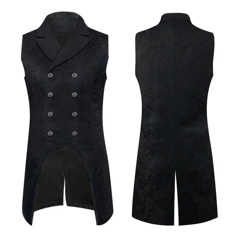 Medieval Men's Gothic Steampunk Waistcoat Dovetail Jacquard Brocade Double-breasted Tuxedo