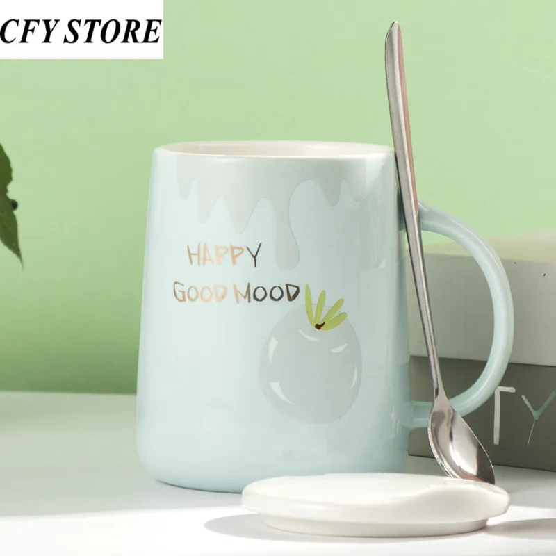 

400ml Creative Ceramic Coffee Mug with Handgrip and Spoon Family Lovers Coffee Cup Breakfast Milk Juice Cup Tea Beverage Utensil