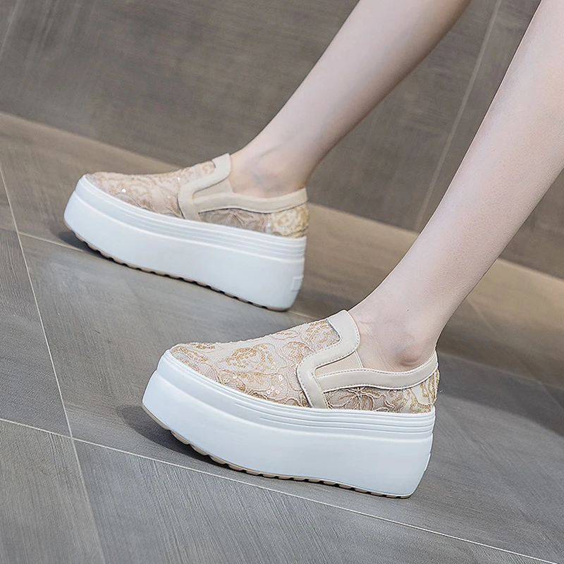 Женские туфли на толстой подошве повседневные сетчатые лоферы платформе без