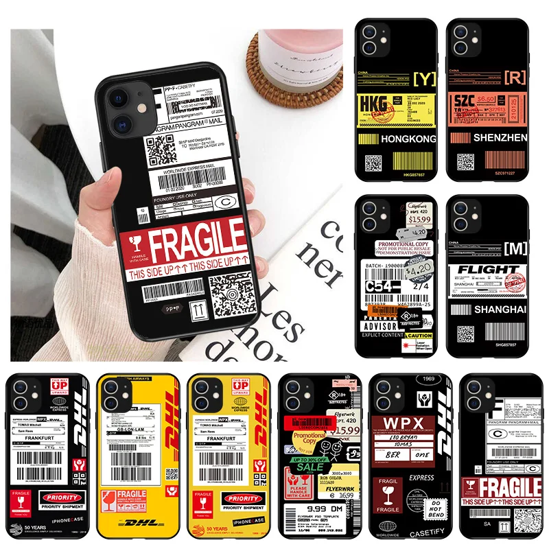 Черный матовый чехол Dhl Express с этикеткой полета для телефона iphone 13 12 11 Pro Max Mini 6s 7 8