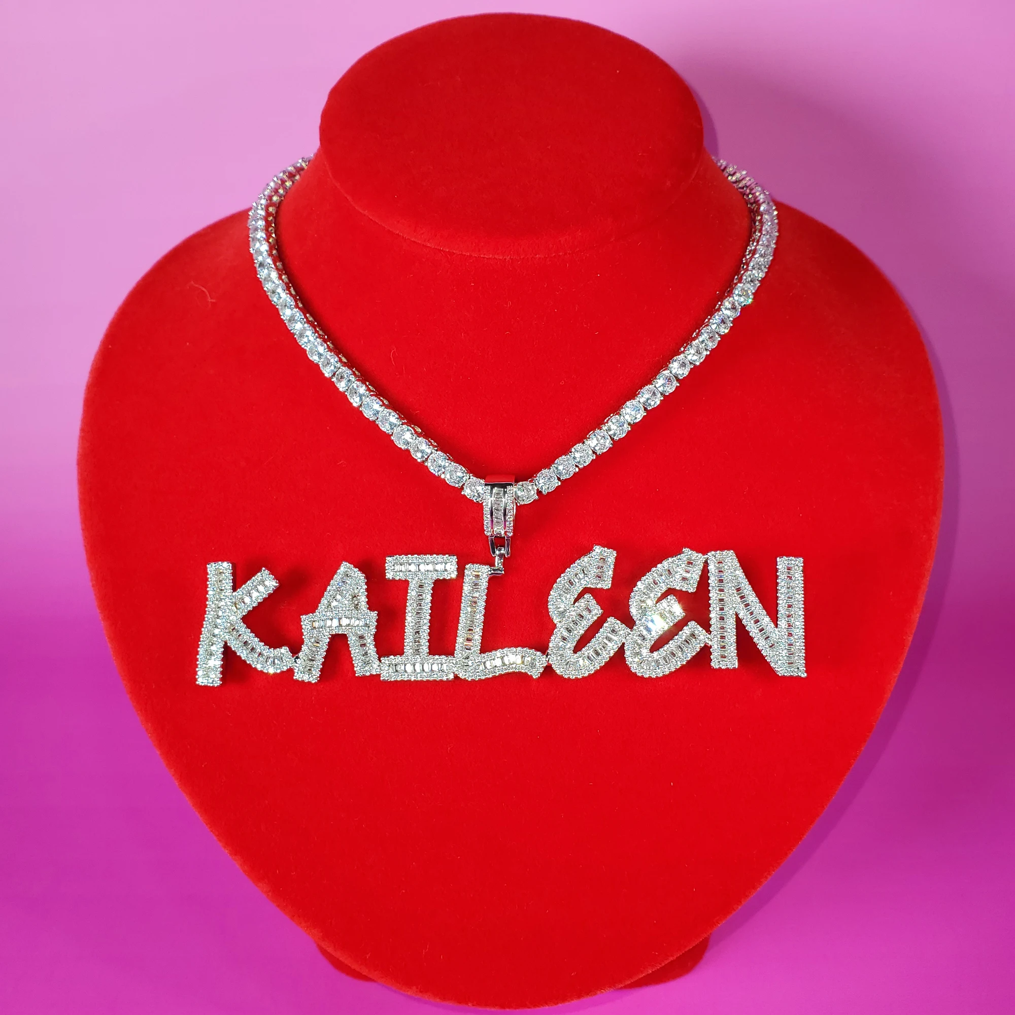 CUSTOM Icy Baguette CZ Diamond Letters Tennis Chain Personalised Nameplate Necklace Name Choker Sparkling Prom Party Accessories