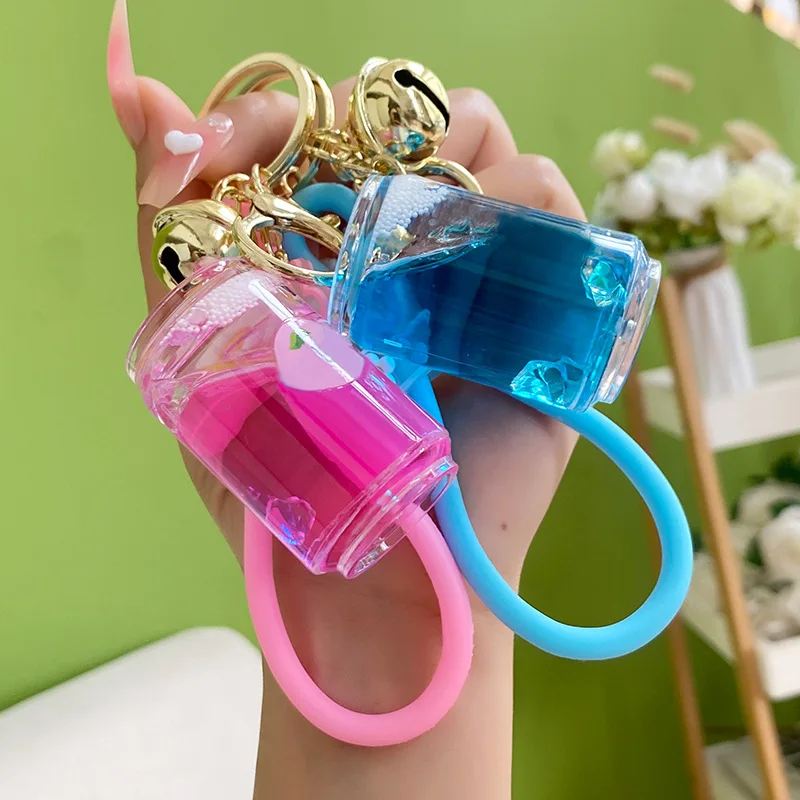 Creative Oil Liquid Fruit Ice Cube Drink Bottle Keychain Acrylic Floating Keyring Key Bag Chains Pendant Women Kid Funny Gifts