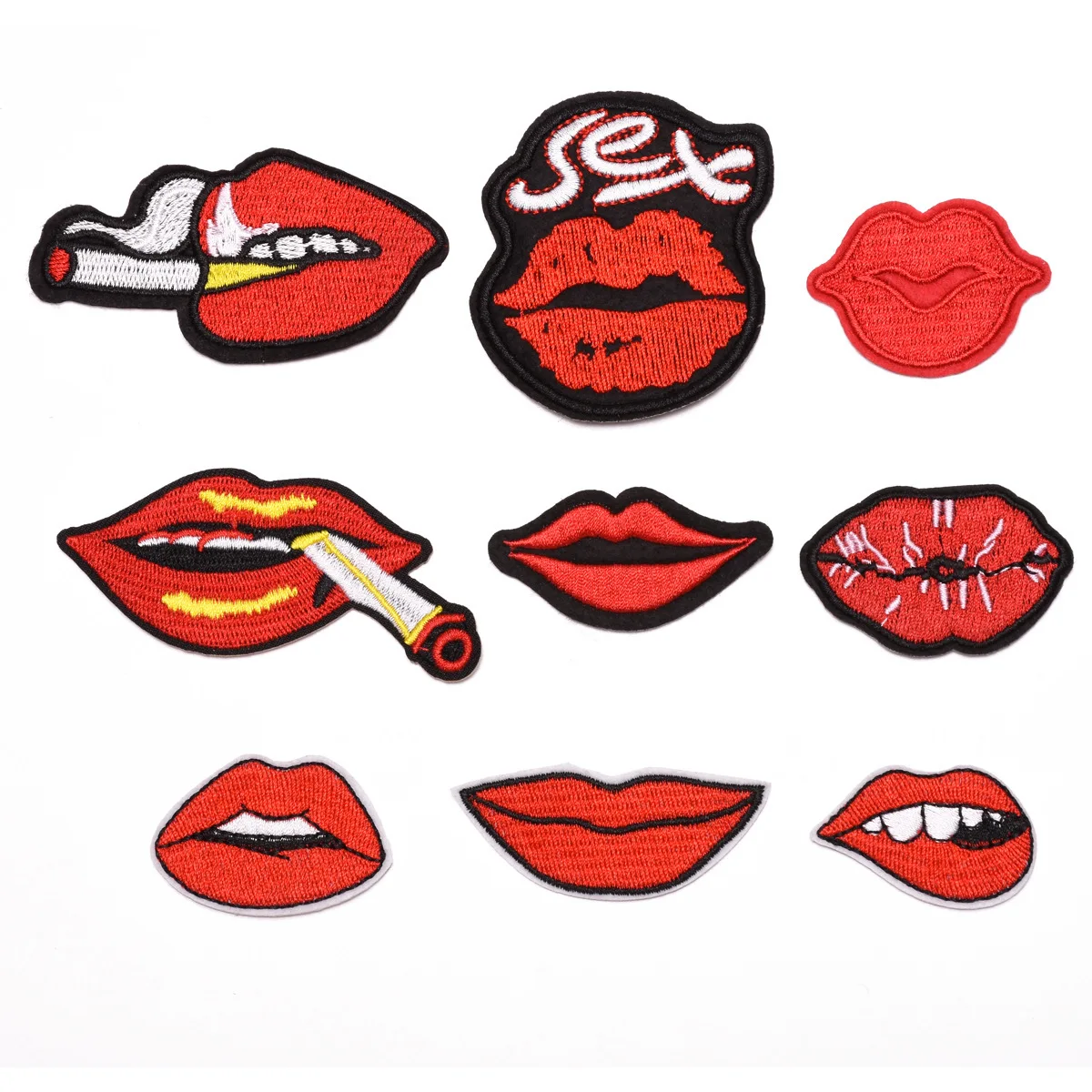

9 Pcs Red lips smokes Series For on Girl Clothes Hat Embroidered Patches Jeans Sticker Sew Ironing Patch Applique DIY Badge