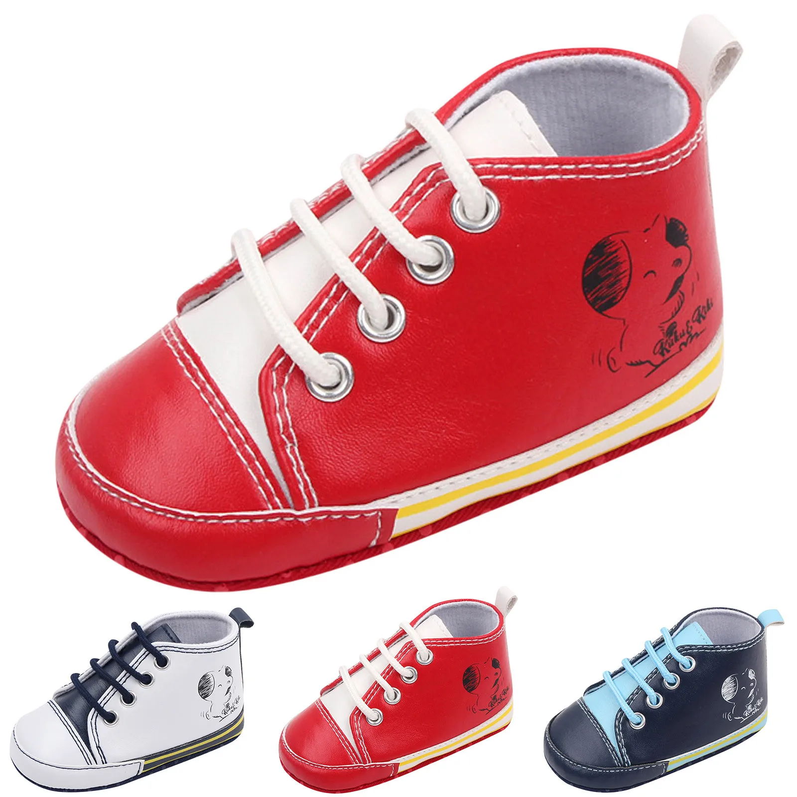 

Baby Shoes Newborn Boys Sneaker Girls Breathable First Walkers Kids Toddlers Lace Up PU Leather Soft Soles Sneakers 0-18 Months