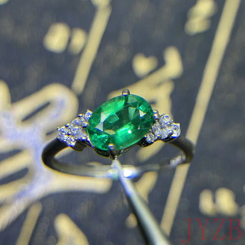 Jewelry 925 silver light luxury ring daily wear 6x8mm100% natural emerald ring sterling silver gem ring