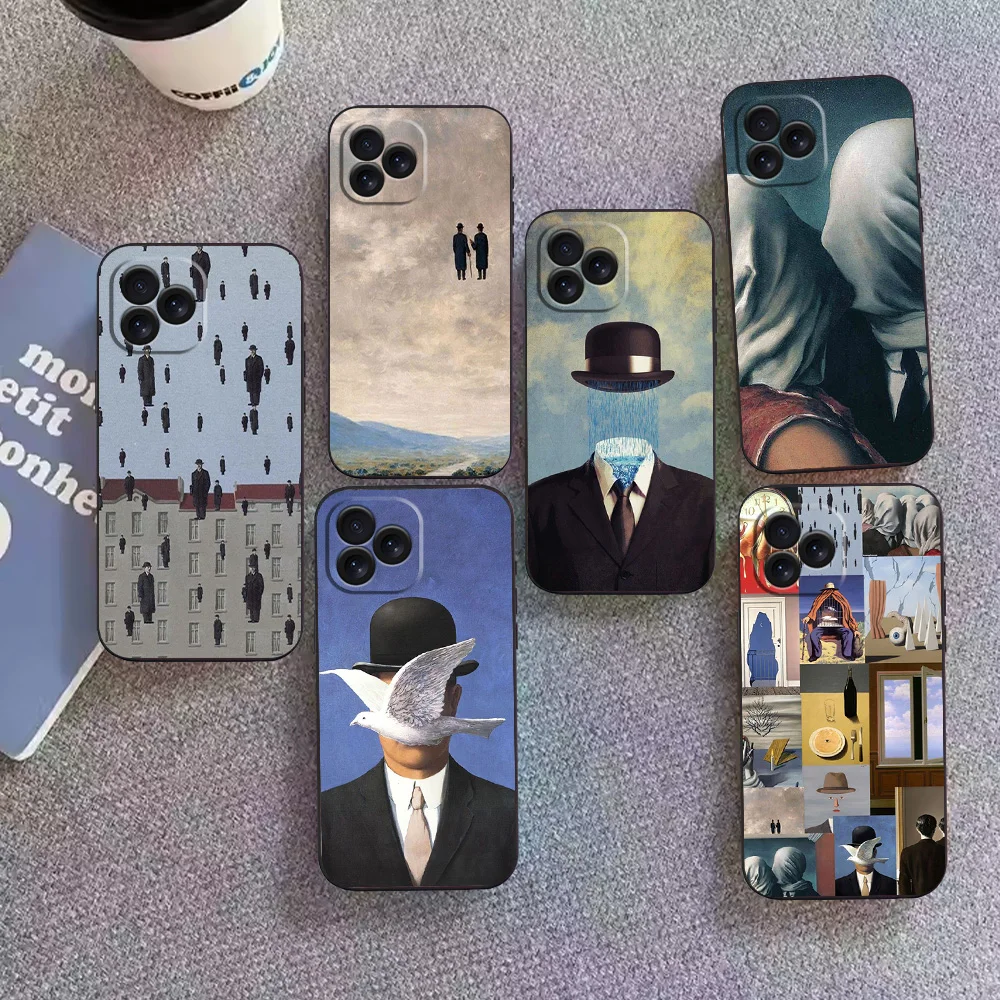 R-Rene M-MagritteS Art Phone Case for iPhone 12 11 13 14 15 16 Max Pro Plus Black Soft Silicone Cover