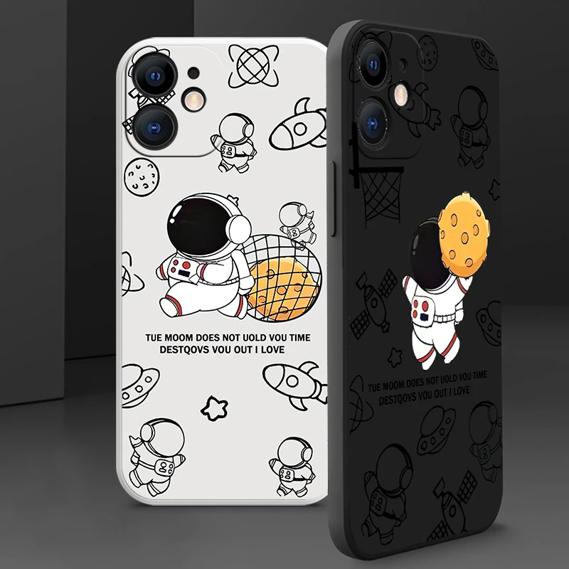 

For iPhone 11 12 13 Pro Mini Max SE 2020 X XR XS Max Liquid Silicone Phone Cases For 8 7 6s 6 Plus Creative Astronaut Funda