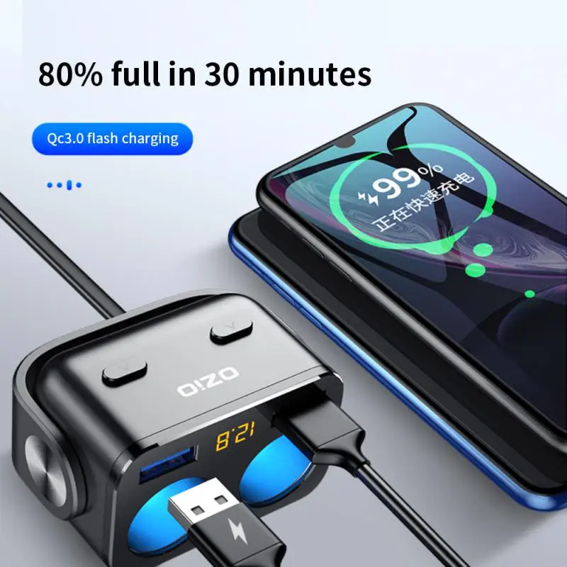 

6.5a Portable Car Power Adapter Plug Durable Car Charger Adapter High Power Car Cigarette Lighter Car Supplies Dual Usb Qc 3.0